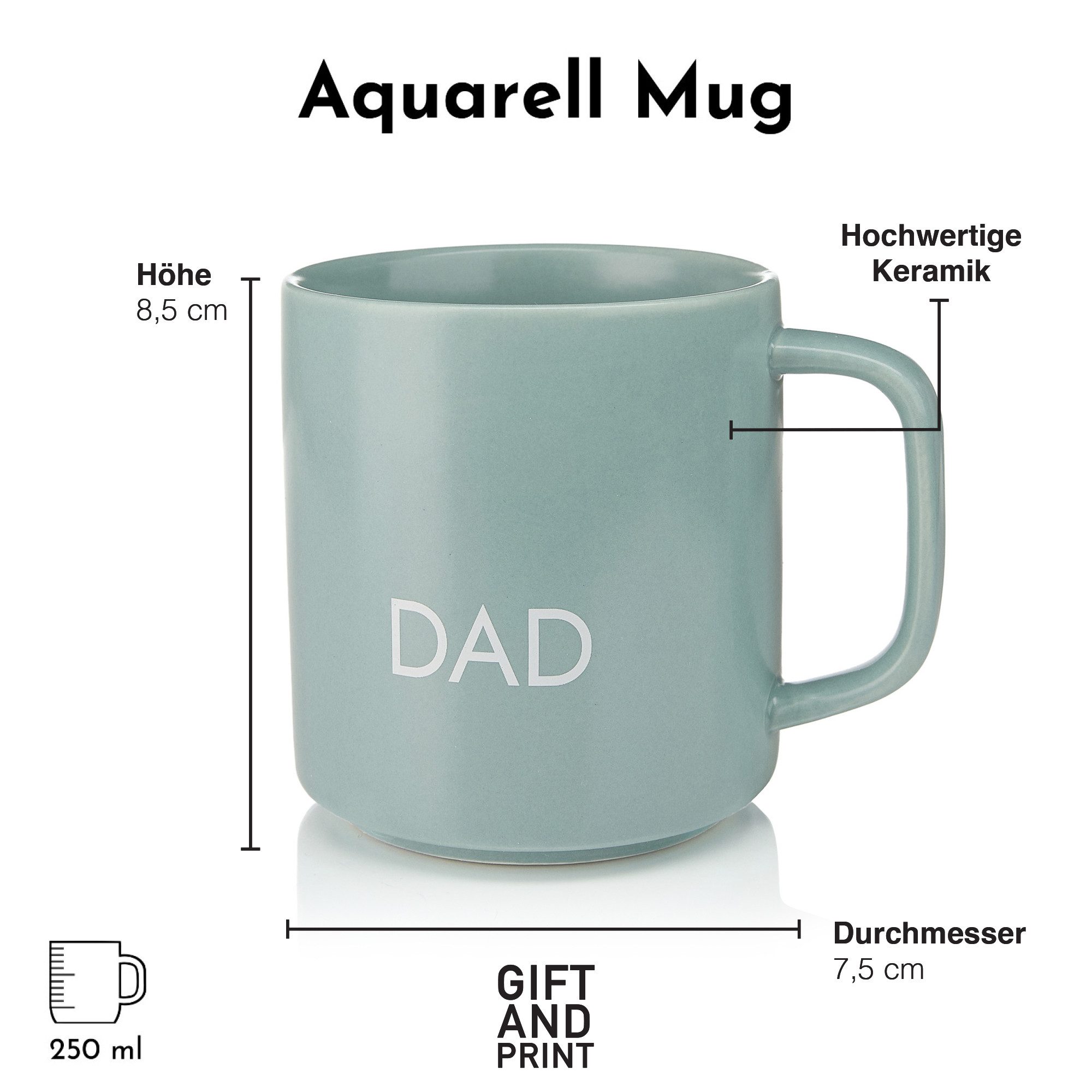 Giftandprint Tasse Vatertag Color Mug Dad Ohne Henkel Geschenke für Papa, Keramik, Ink- Geschenkbox, Vatertag geschenke für männer Papa