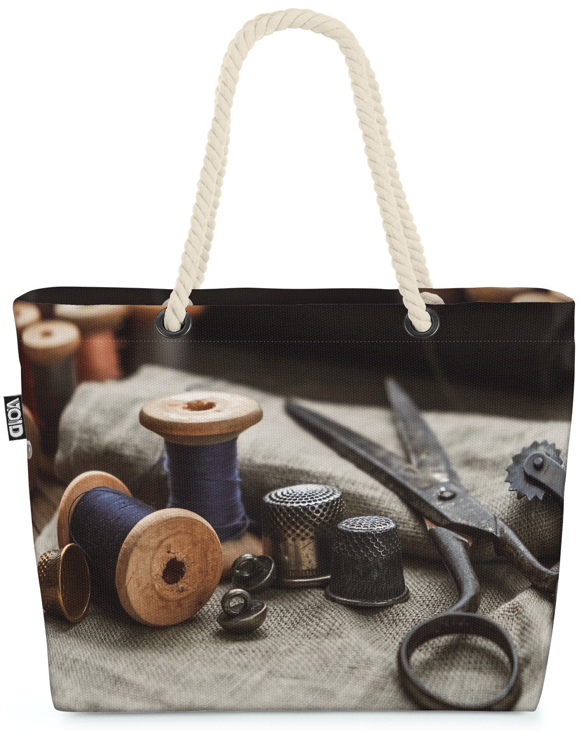 VOID Strandtasche (1-tlg), Nähen Hobby Schere Faden Stricken Mode Freizeit Häkeln Garn Fingerhut
