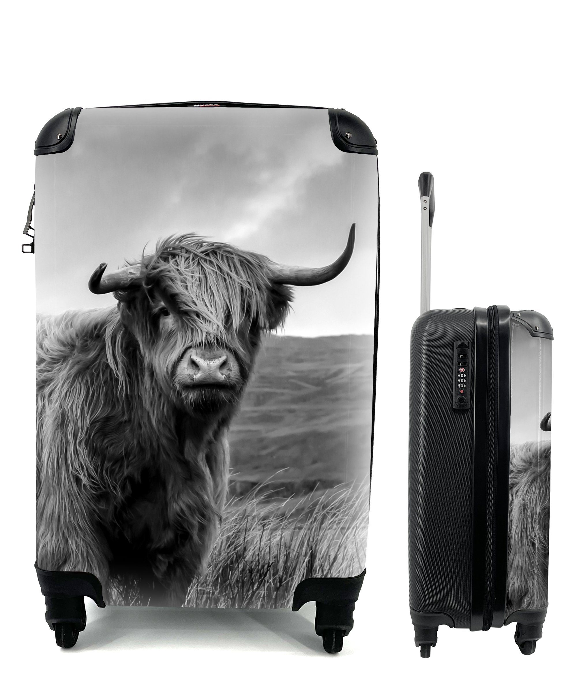 - Handgepäckkoffer Reisekoffer - Handgepäck Reisetasche MuchoWow 4 Berg Trolley, Rollen, für Wasser Schottischer Highlander Kuh, rollen, - mit Natur Ferien, -