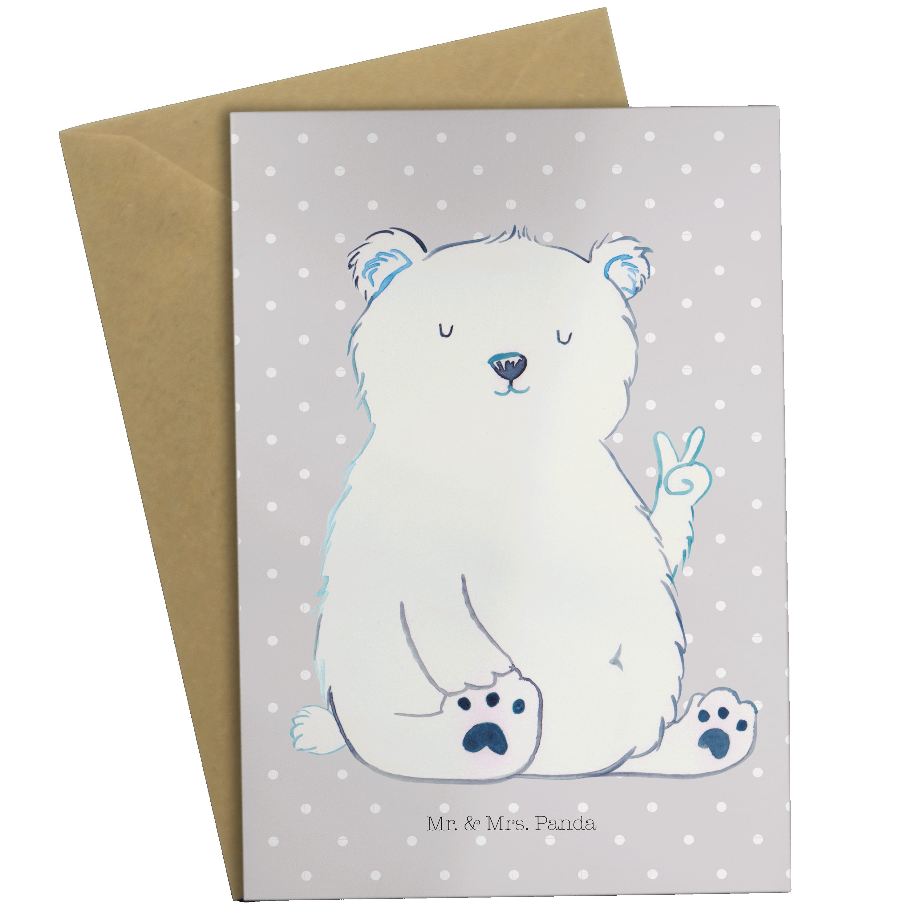 Mr. & Mrs. Panda Grußkarte Eisbär Faul - Grau Pastell - Geschenk, Teddybär, Klappkarte, Geburtst