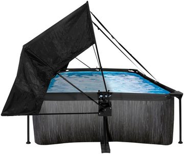 EXIT Framepool Black Wood Pool 220x150x65cm, mit Filterpumpe und Sonnensegel - schwarz