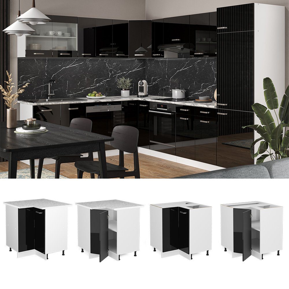 Vicco Eckunterschrank R-Line, Schwarz Hochglanz/Weiß, 75.6 cm ohne Arbeitsplatte (1-St)