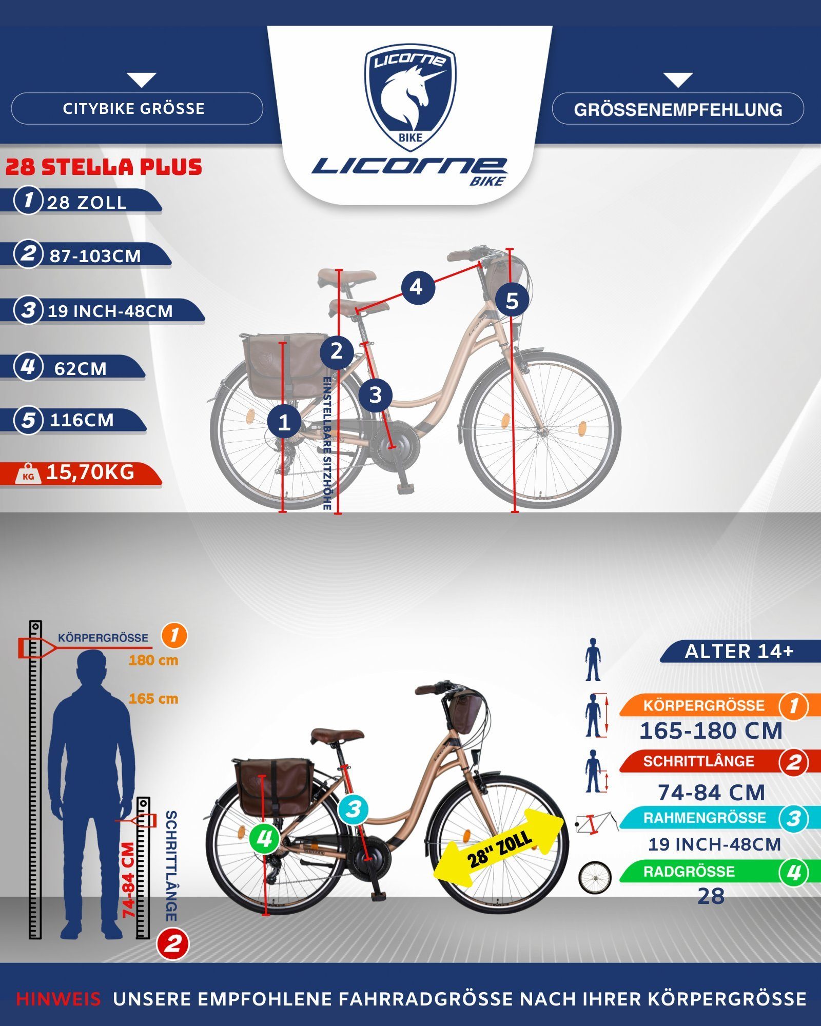 Stella Bike Bike Premium Gang Licorne City Plus Gold 21 Cityrad Bike Aluminium, Licorne