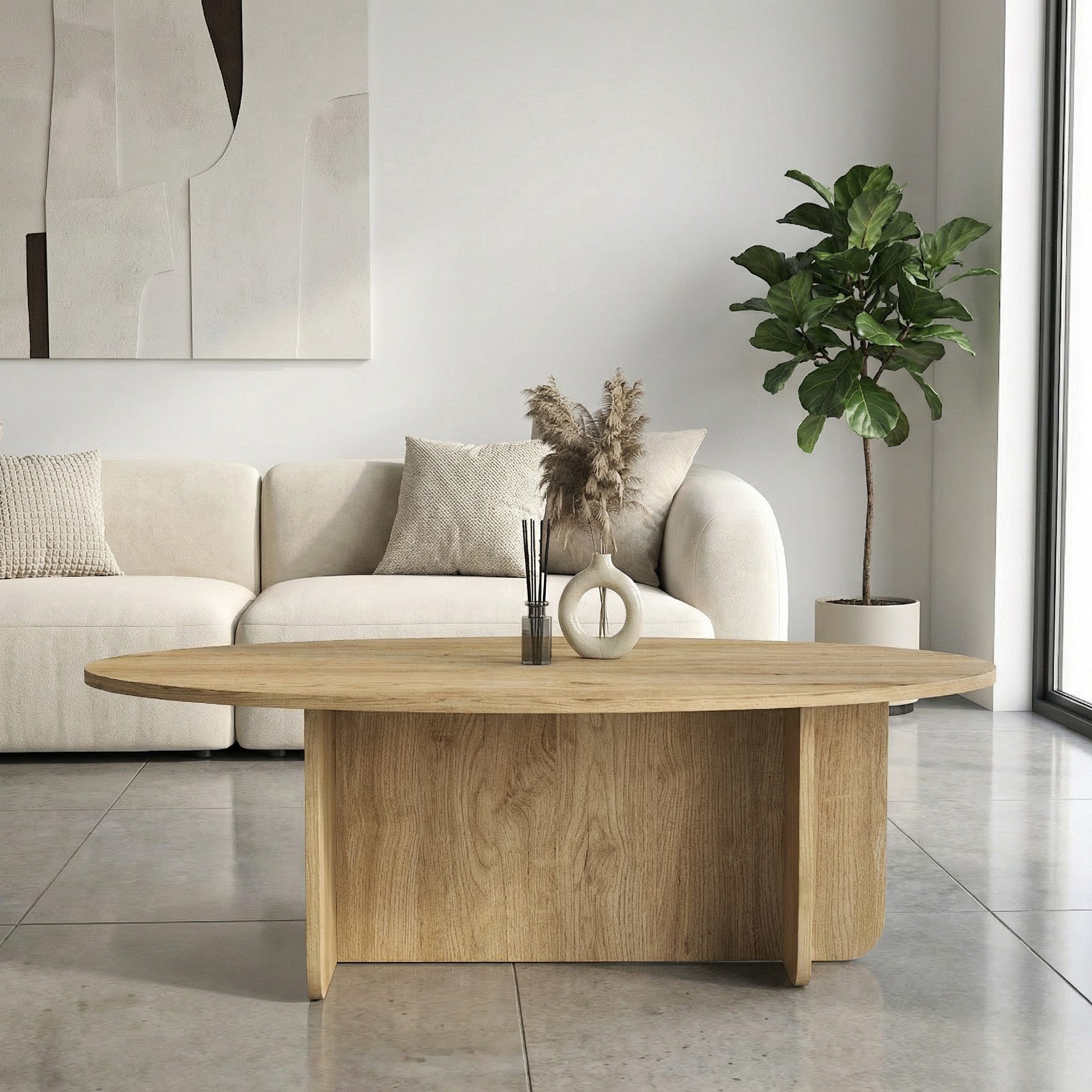 moebel17 Couchtisch moebel17 Couchtisch oval 120x60 cm Wohnzimmertisch Travertin (Einzeltisch, 1-St., Einzelner Couchtisch), Mit Granitoptik