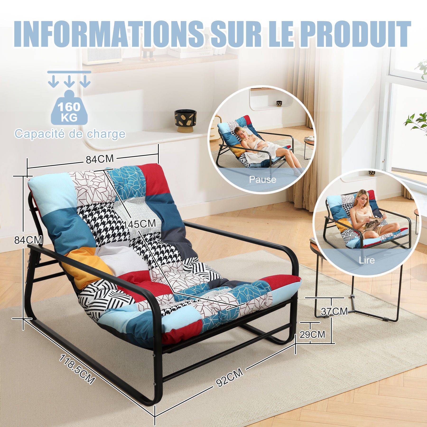 HomeMiYN Loungesessel Loungesessel Sessel Wohnzimmer Gartenliege mit Wendekissen (2er set,bestehend aus sessel mit Gepolsterten Kissen), für kinder,2 erwachsene