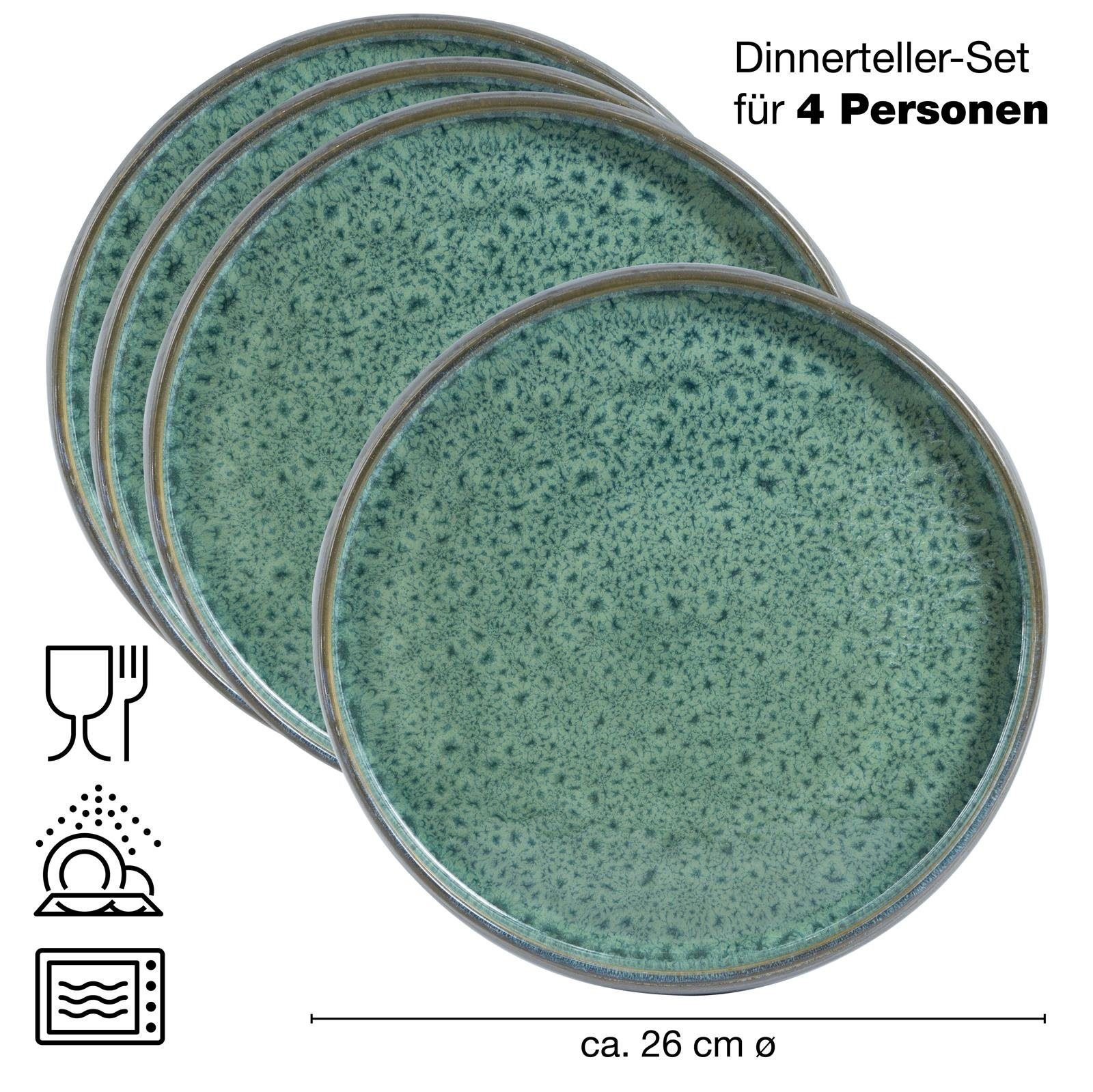 Moritz & Moritz Tafelservice Moritz & Moritz SOLID 4x Dinnerteller Grün (4-tlg), 4 Personen, Steinzeug, Geschirrset zum Servieren