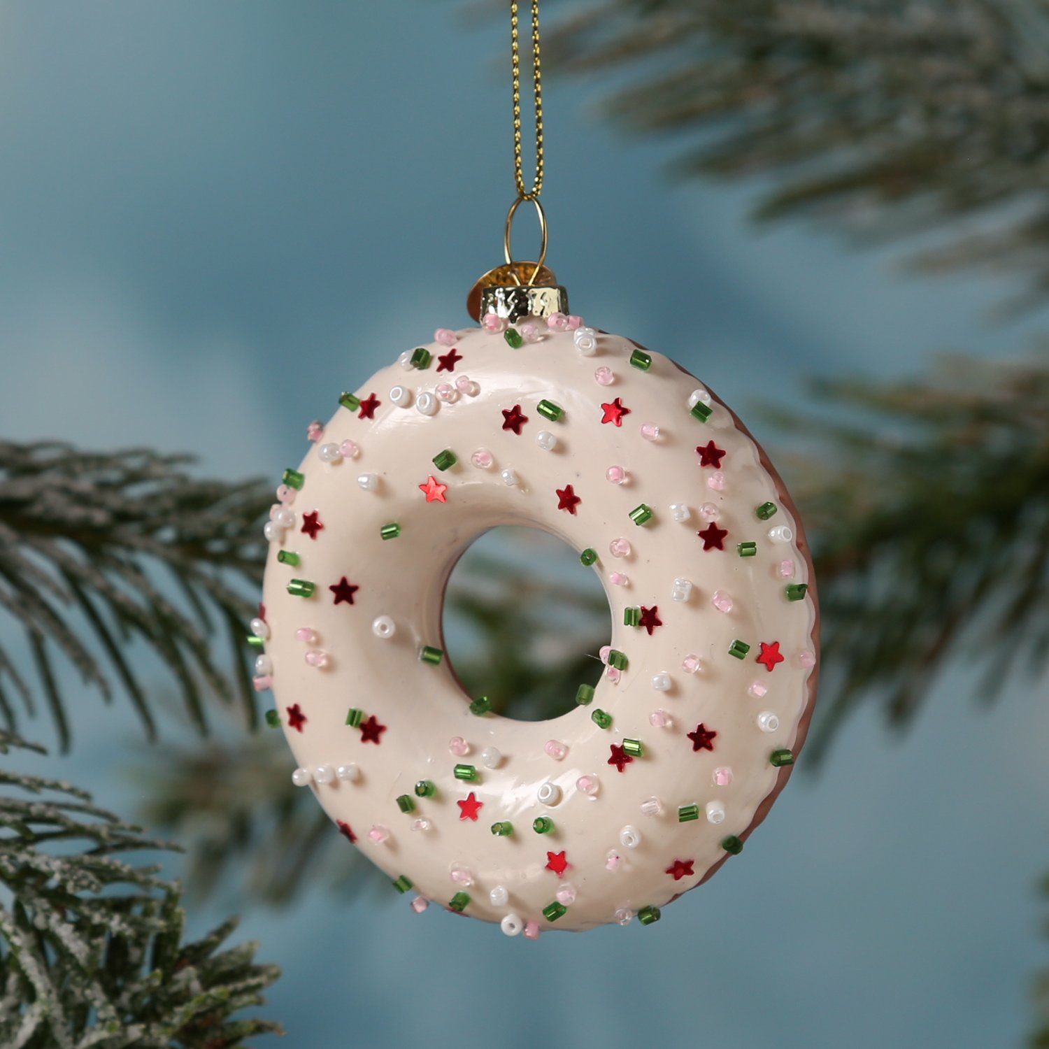 MARELIDA Christbaumschmuck Weihnachtsbaumschmuck Glas Donut mit bunten Streuseln H: 8,5cm weiß