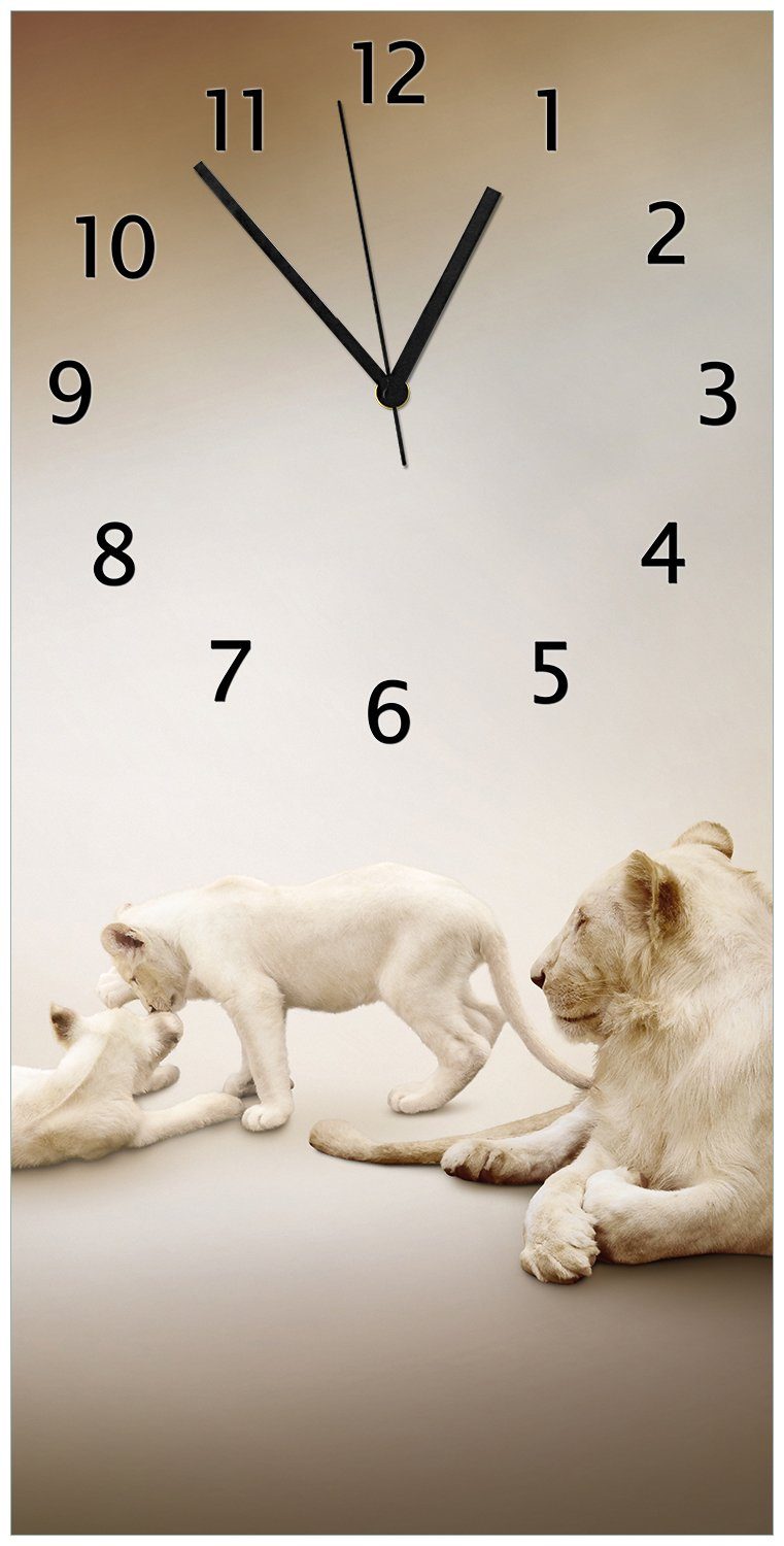 Löwenfamilie Acryl) (Uhr Wallario mit aus Jungtieren Wanduhr