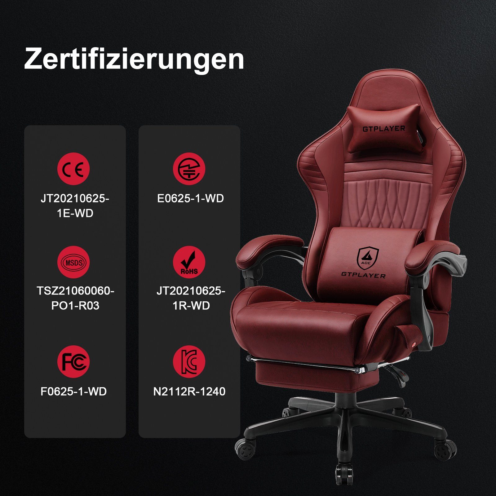 Bürostuhl Gaming-Stuhl Rotwein Verbindungsarmlehen Lautsprecher, Stereo mit ergonomischer GTPLAYER HIFI Klang-atmosphäre beeindrukende