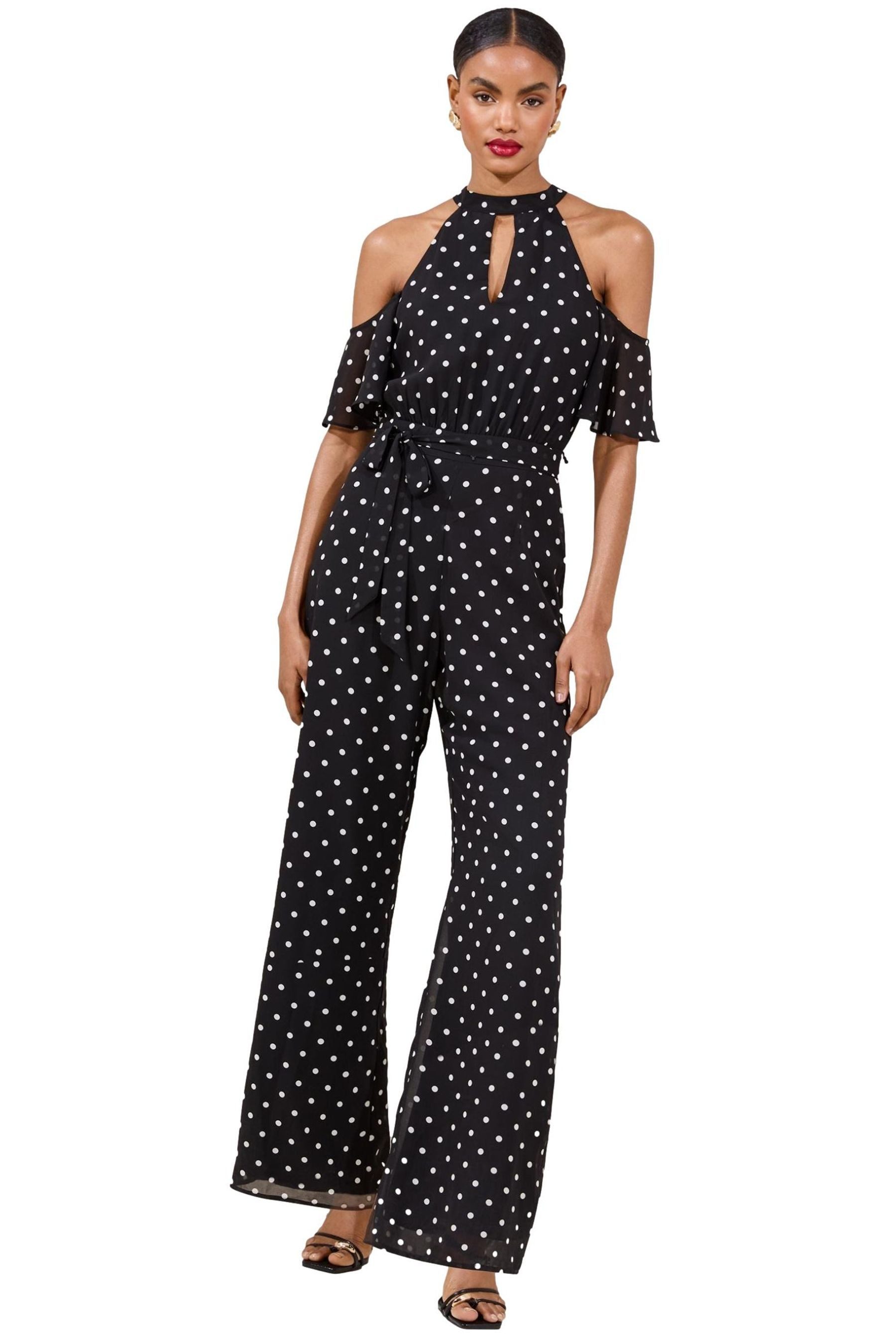 LIPSY Jumpsuit Lipsy Gepunkteter Overall mit Schulterausschnitten (1-tlg)