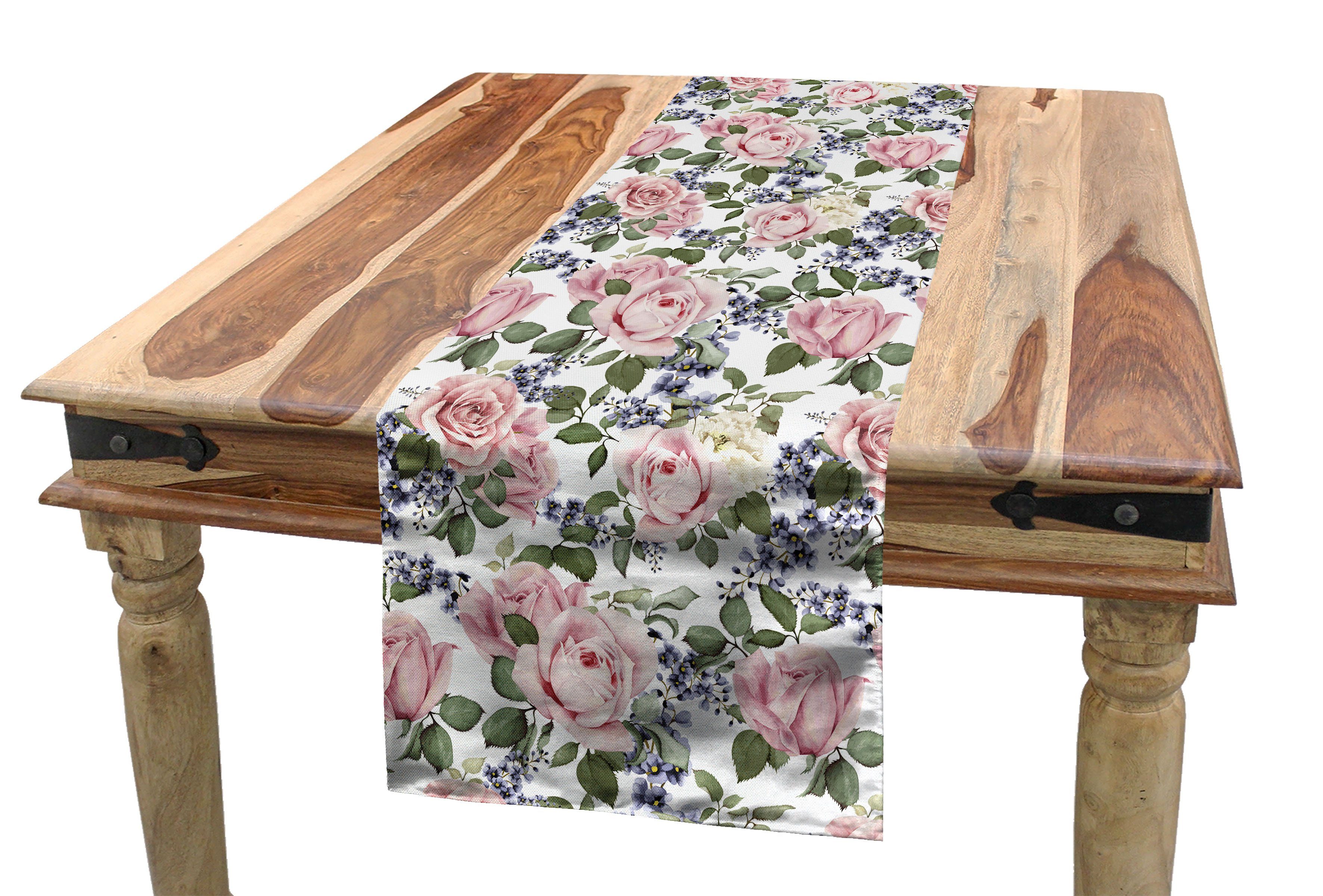 Abakuhaus Tischläufer Esszimmer Küche Rechteckiger Dekorativer Tischläufer, Rose Blühendes Rosa Flora