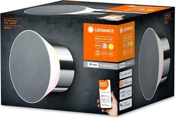 Ledvance Außen-Wandleuchte SMART Outdoor WiFi-Wandlampe Warmweiß Silber Dimmbar 10W, LED fest integriert, Warmweiß, ‎25000 Stunden, IP44, RGBW, Edelstahl