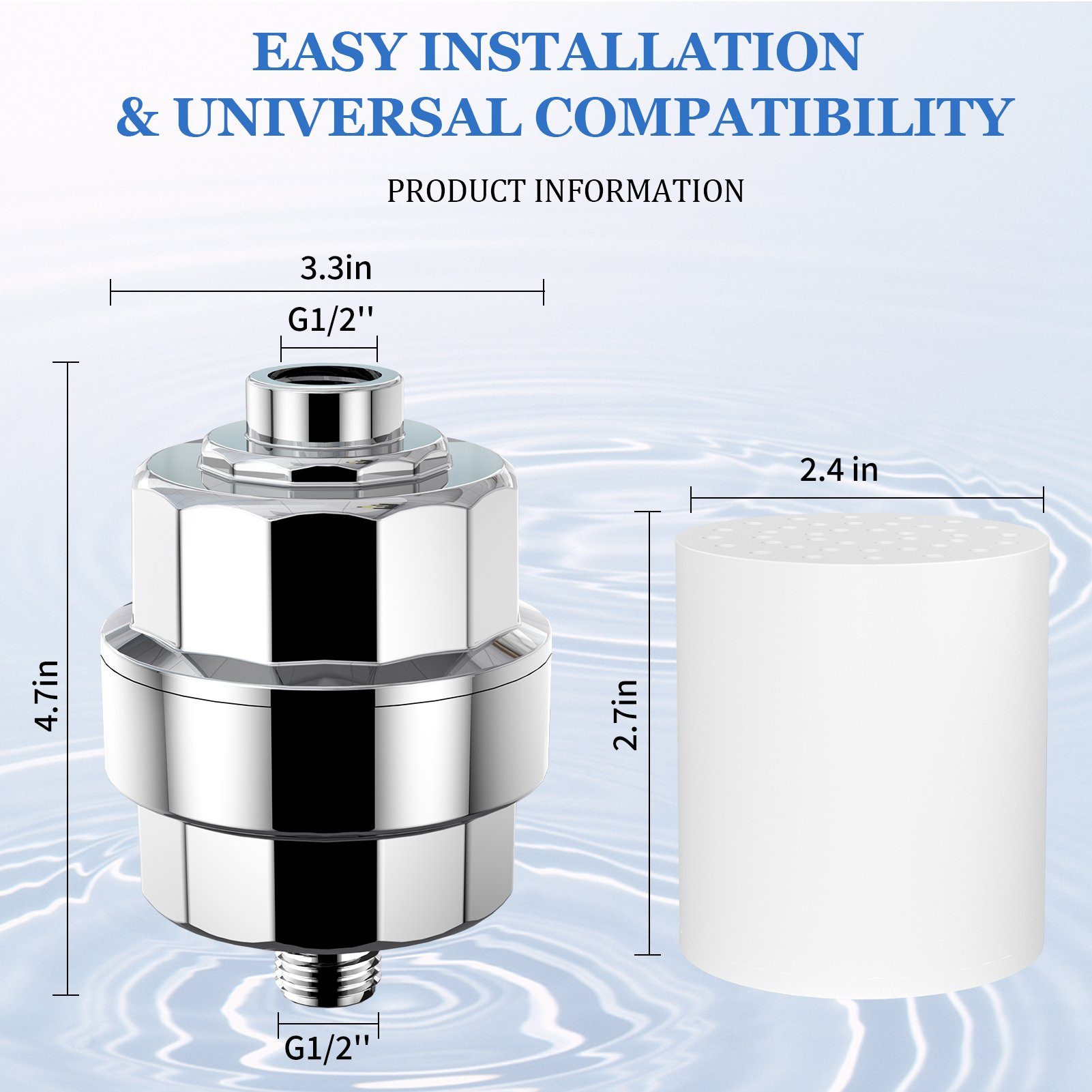 Rainsworth Regenduschkopf Filter, (Shower Filter Water Filters Kalkfilter Dusche, mit 3 Filterkartusche, KDF-Filtersystem gegen Rest-Chlor), 20-Schichten Duschfilter mit Lüfterblättern, Duschkopf Wasserfilter