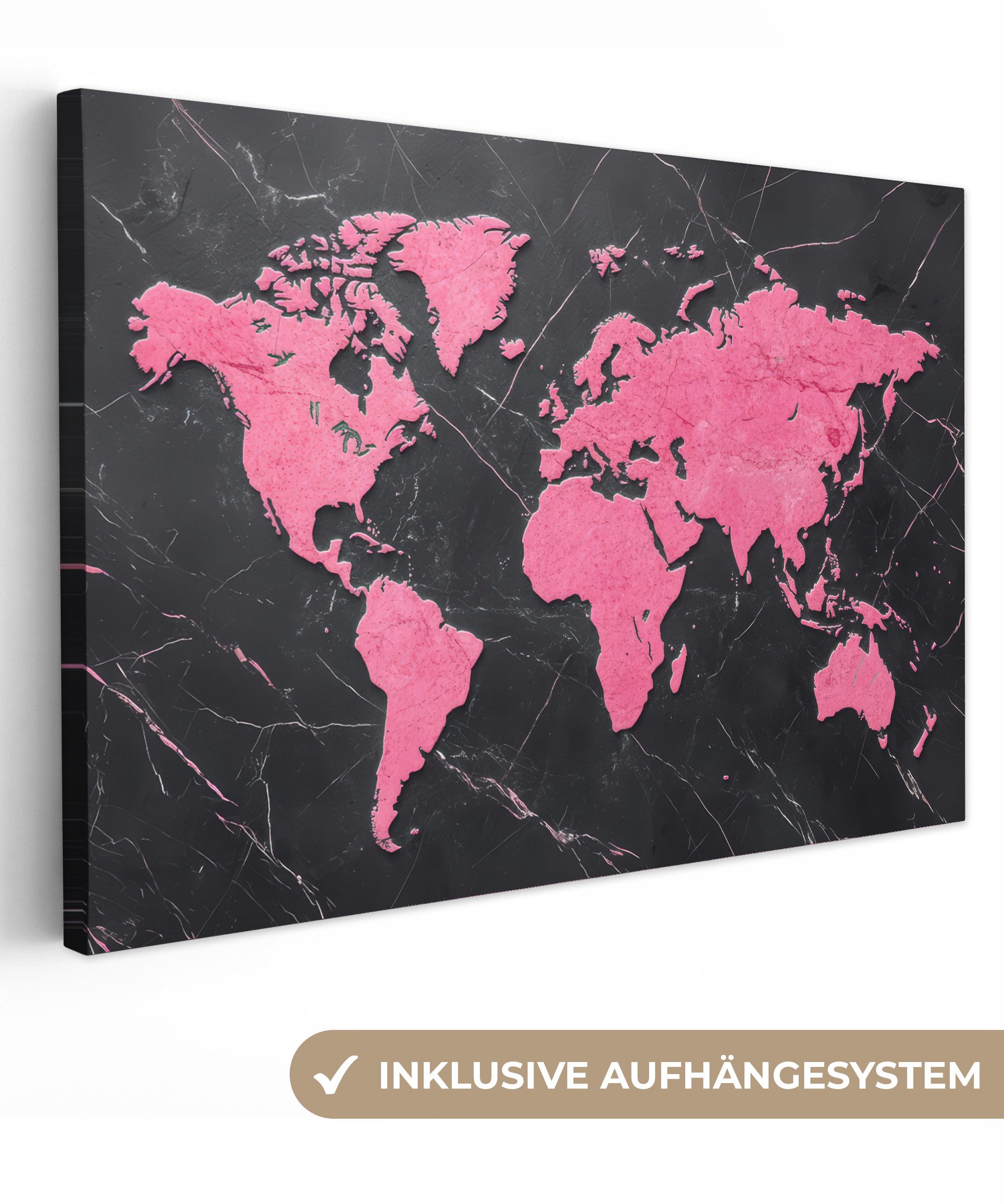 OneMillionCanvasses® Leinwandbild Weltkarte - Rosa - günstig online kaufen