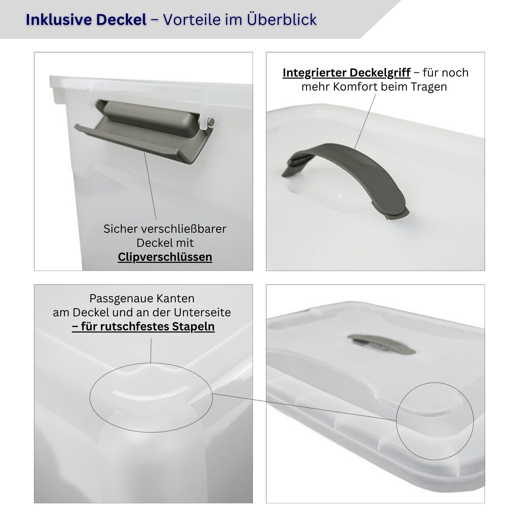 PROREGAL® Aufbewahrungsbox mit Deckel 30-60 Liter Kunststoff Transparent Stapelbar (6 St) – Bild 5 von 5