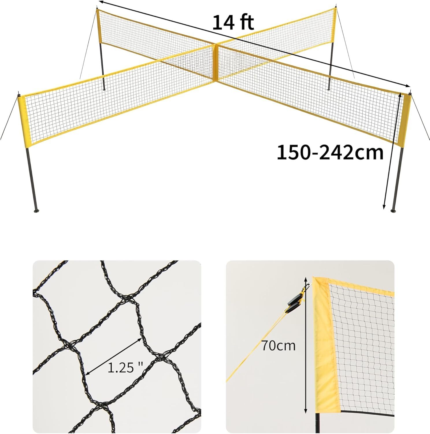 GarveeMore Volleyballnetz Volleyball Spiel-Set 426cm Beachvolleyball Netz 4 Quadratisch