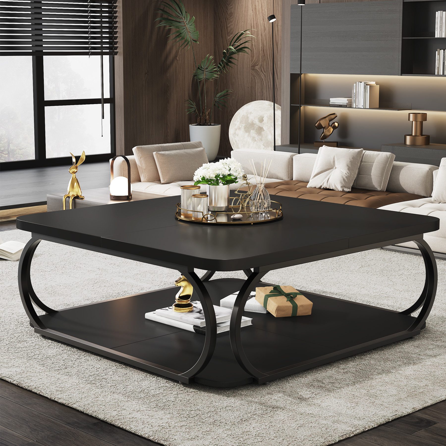Tribesigns Couchtisch 100 x 100 x 50 cm Quadratischer Sofatisch, flacher Wohnzimmertisch