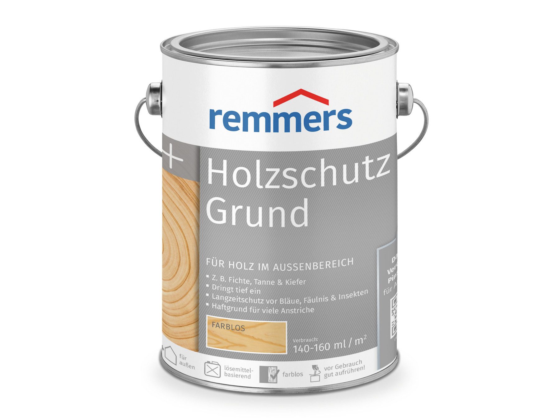 Remmers Holzschutzlasur Hirnholzschutz- Grund 2,5 Liter, Holzschutz vor Pilzen und Insekten, atmungsaktiv, überstreichbar