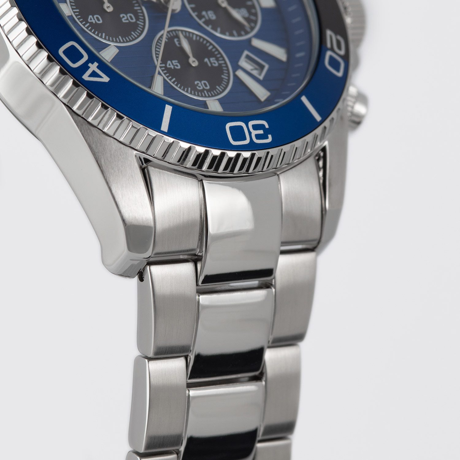Jacques Lemans Taucheruhr für Taucher Chronograph Edelstahl/Blau