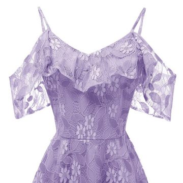 BlauWave Babydollkleid Minikleid Kurzes Brautjungfernkleid für Damen (1-tlg., A-Linien-Kleid,Eleganz Midikleid) Feine Spitzenverzierungen, die dem Kleid einen Hauch von Raffinesse