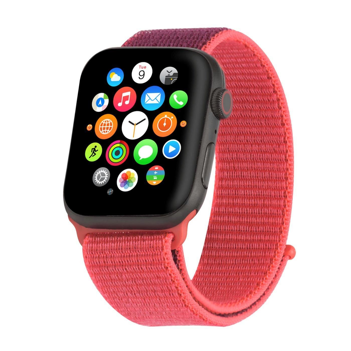 [Nur online] CoolGadget Smartwatch-Armband Rot mit Uhren Serie für Gen. 44mm Klettverschluss Stoff mit Ersatz 1. Watch Band Gehäuse, Nylon Apple
