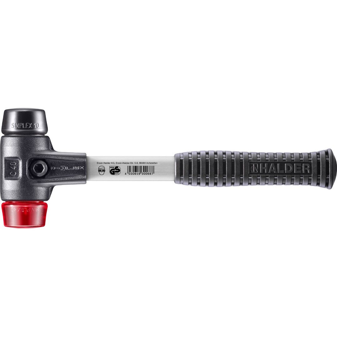 Gummihammer HALDER SIMPLEX Schonhammer Ø 40 mm Gummi schwarz / Plastik rot mit