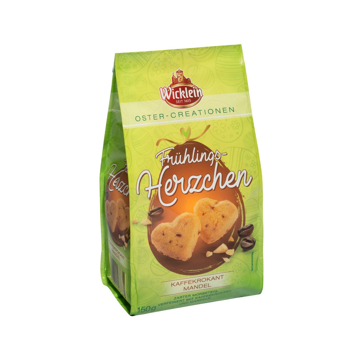 Wicklein Schokolade, Wicklein Frühlingsherzchen Kaffeekrokant Mandel zarter Mürbeteig 150g