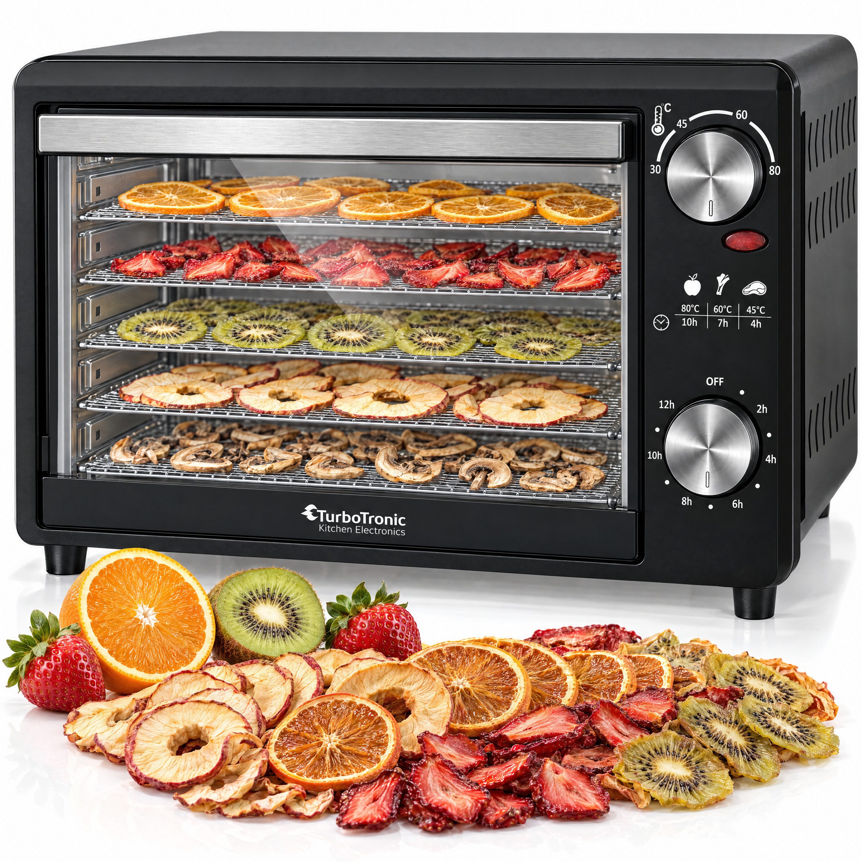 TurboTronic by Z-Line Dörrautomat Dörrgerät, 14 L, 5 Metallgitter, 30–80 °C, 12-h-Timer – Dörrautomat 350 W, 5 Etagen, Dörrapparat, kleiner …