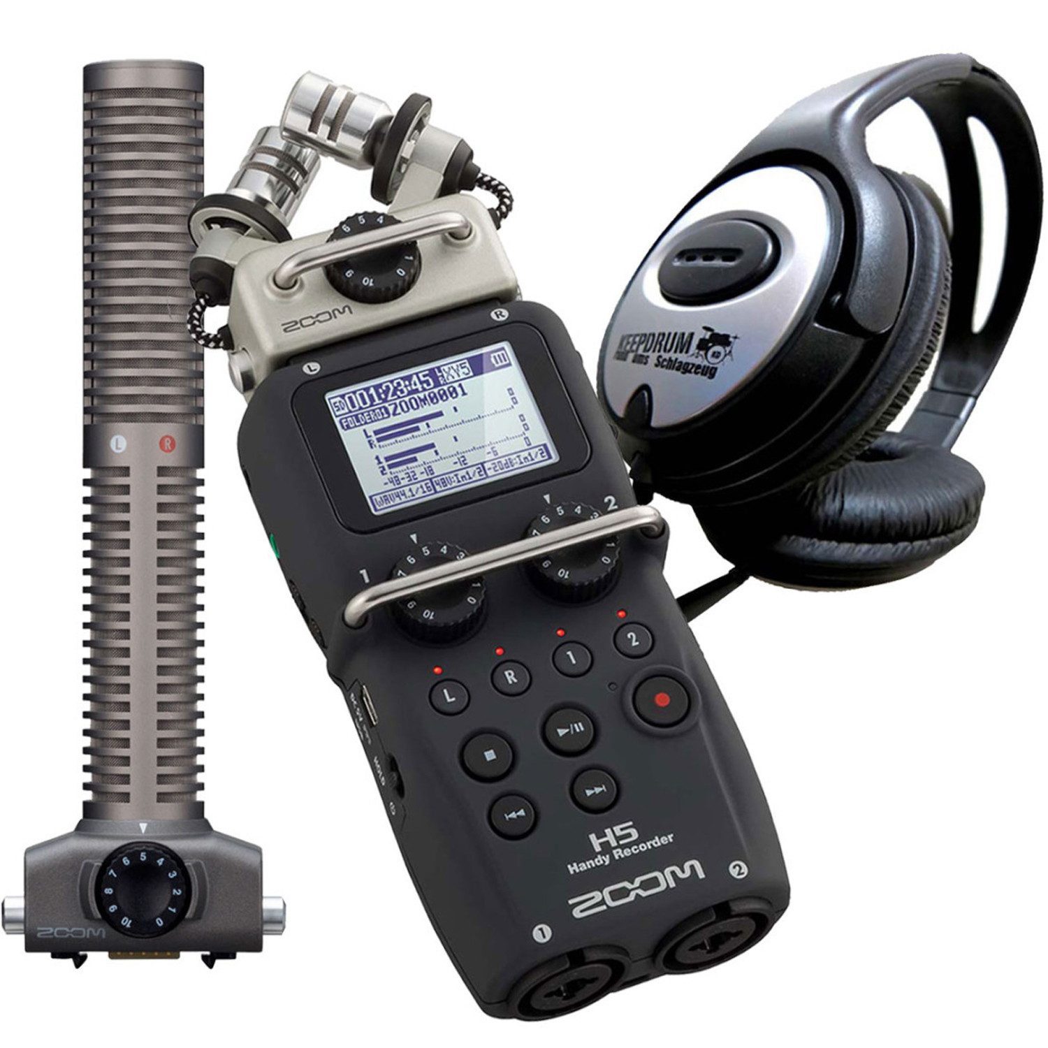 Zoom H5 Rekorder mit SSH-6 Mikrofon und Kopfhörer Digitales Aufnahmegerät