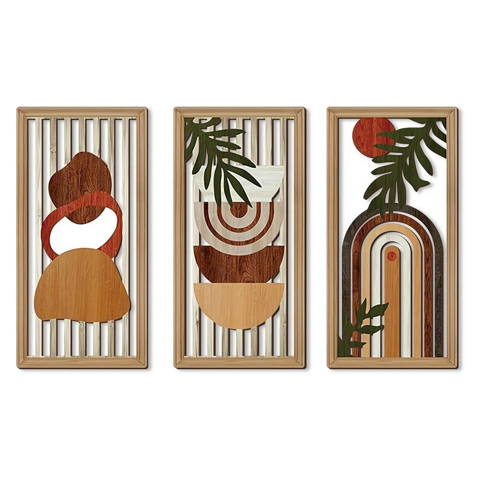 REDOM Wanddekoobjekt Wanddeko Wandbild Wandkunst 3er-Set Abstrakte Holzbild günstig online kaufen