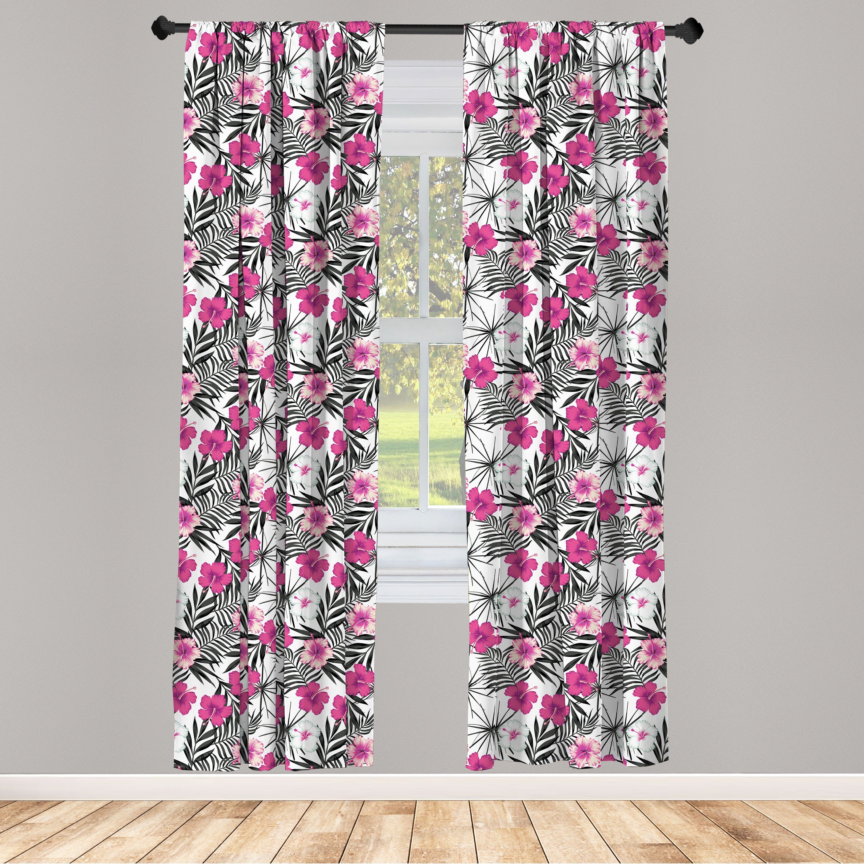 Vorhang Floral Dekor, Abakuhaus, Tropisch für Blatt-Hintergrund Gardine Microfaser, Wohnzimmer Schlafzimmer