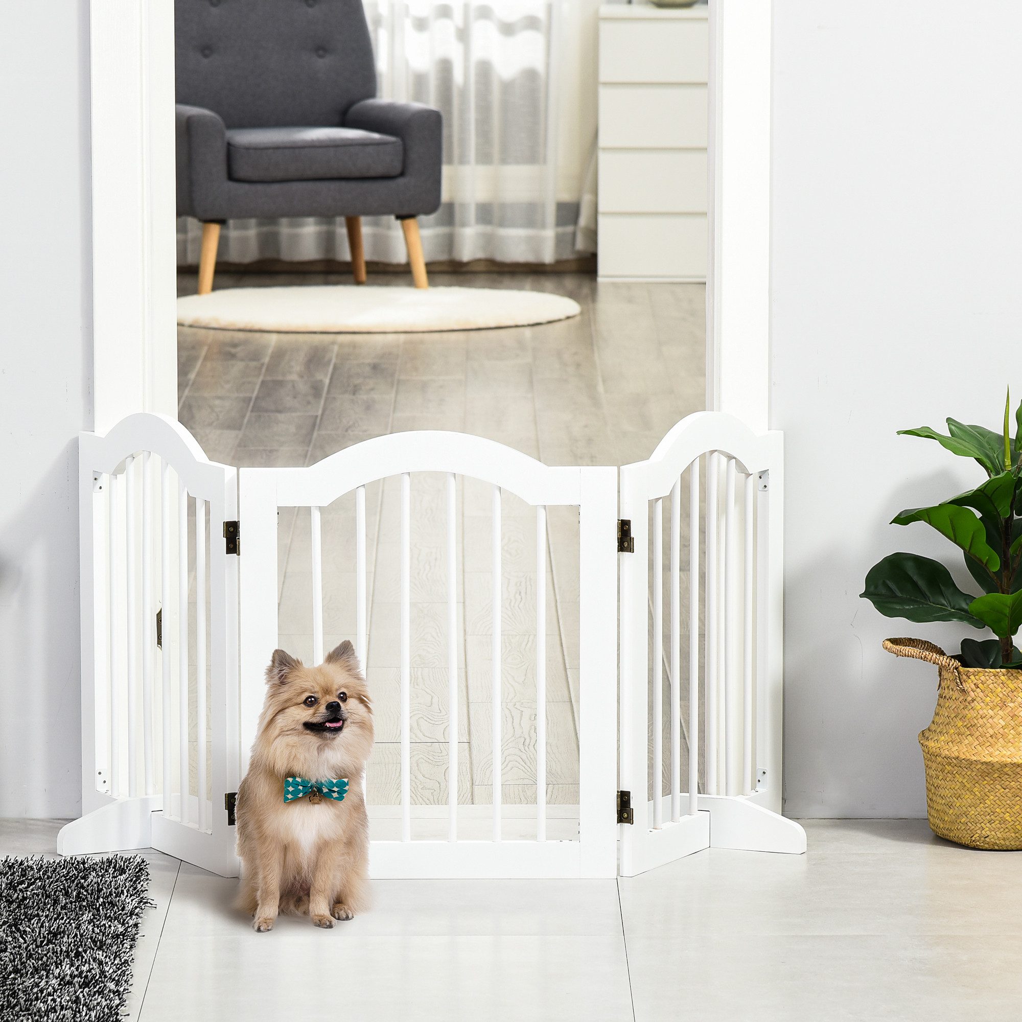 PawHut Hundegitter Hund Türschutzgitter Faltbar mit 2 Stützfüßen (Absperrgitter, 1 St., Absperrgitter), für Küche, Flur, Weiß
