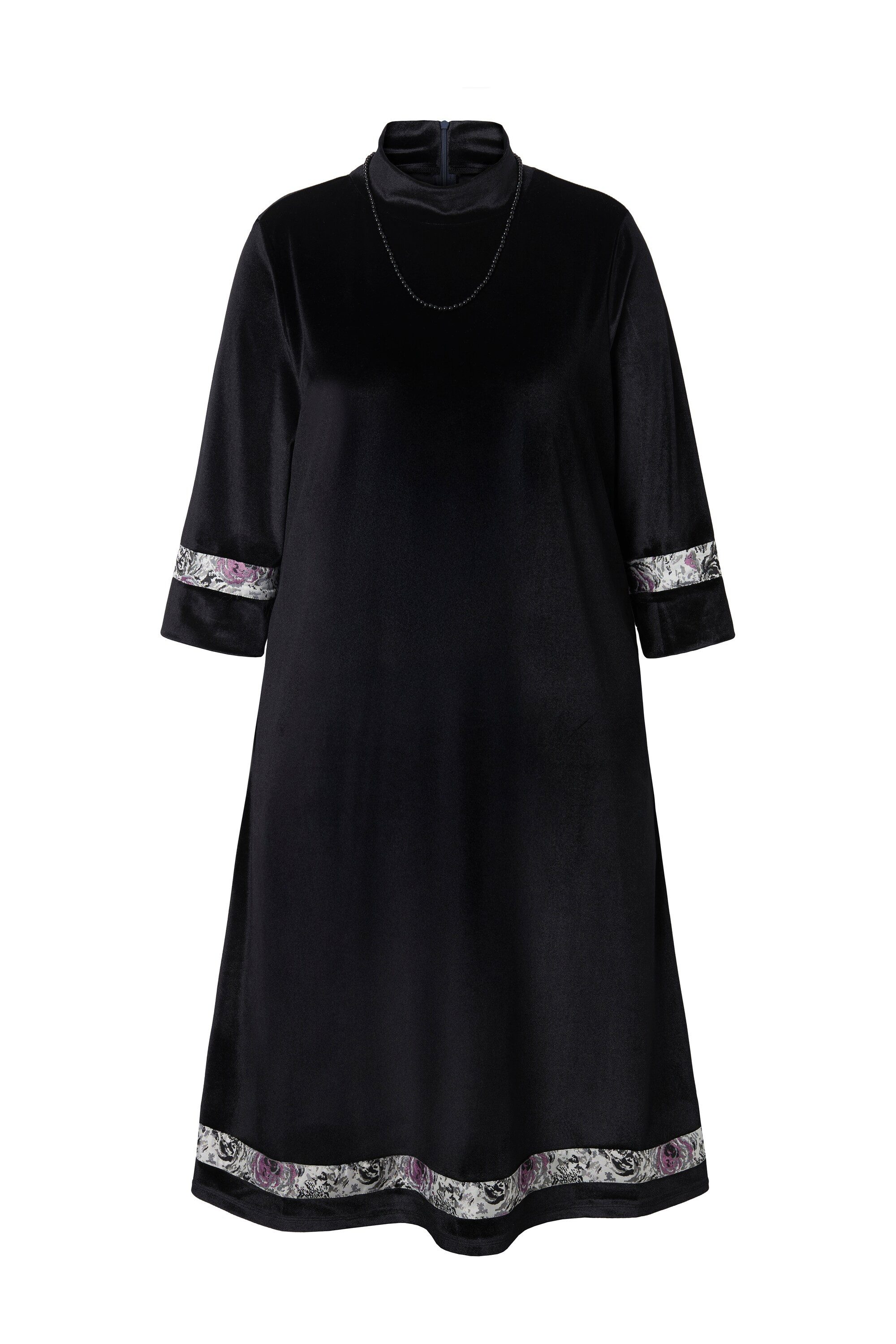Ulla Popken Midikleid Samtkleid Schmuckkette Stehkragen 3/4-Arm günstig online kaufen