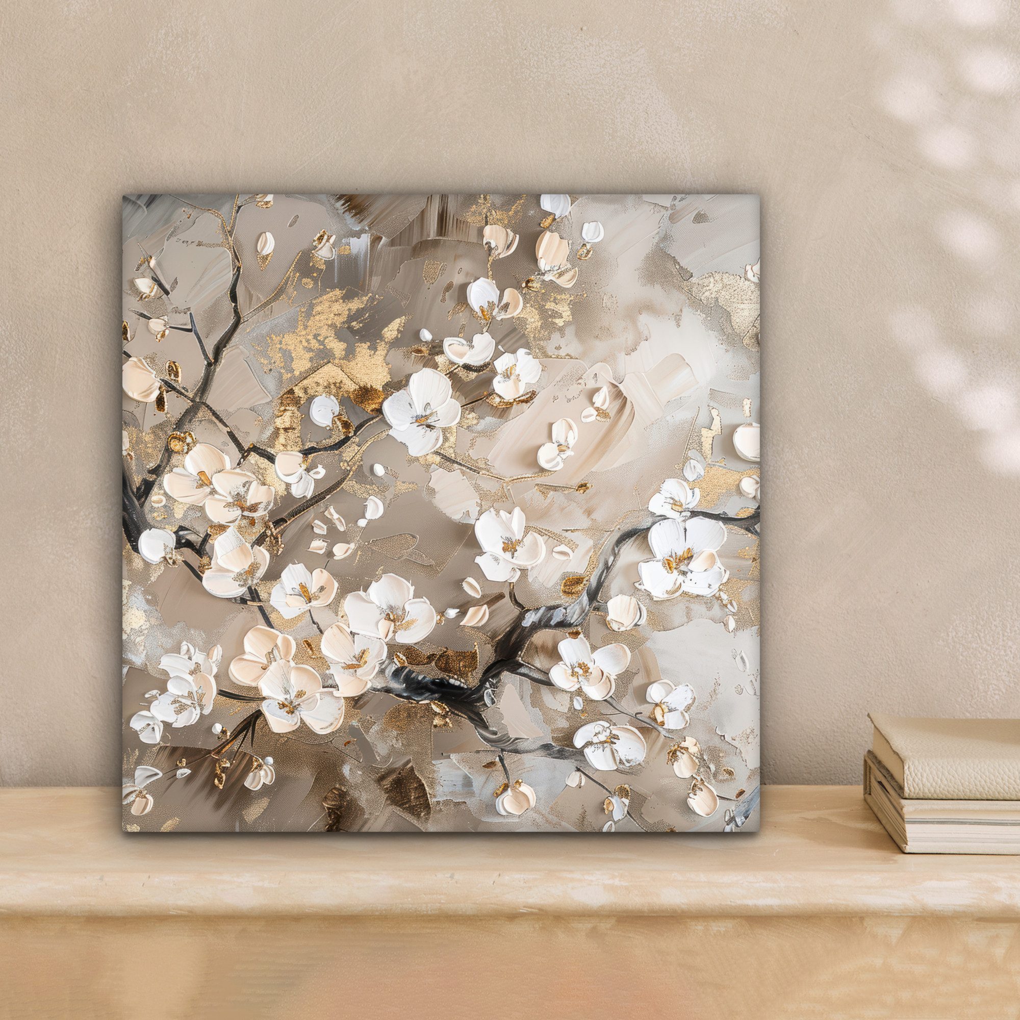 OneMillionCanvasses® Leinwandbild Blumen - Weiß - Gold - Beige - Luxus, Fot günstig online kaufen