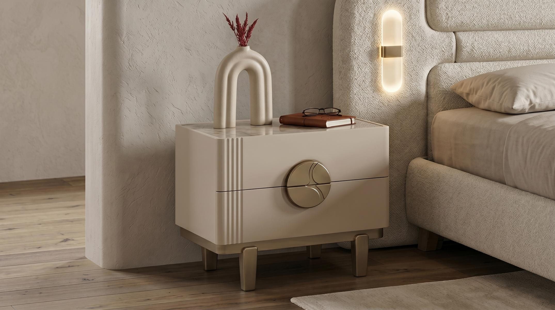 JVmoebel Nachttisch 2x Nachttische Beige Elegant Minimalistisch Modern Harmonisch Edel, Made in Europa