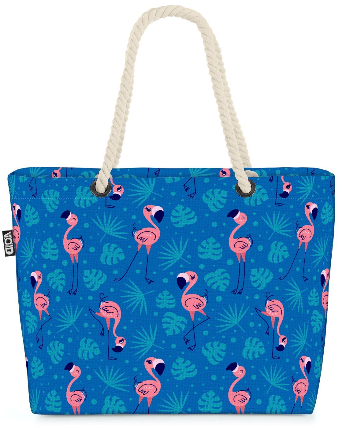 VOID Strandtasche (1-tlg), Flamingo Palmen blau Beach Bag Urlaub Reise Pool gestreift Sommer Tiere Muster