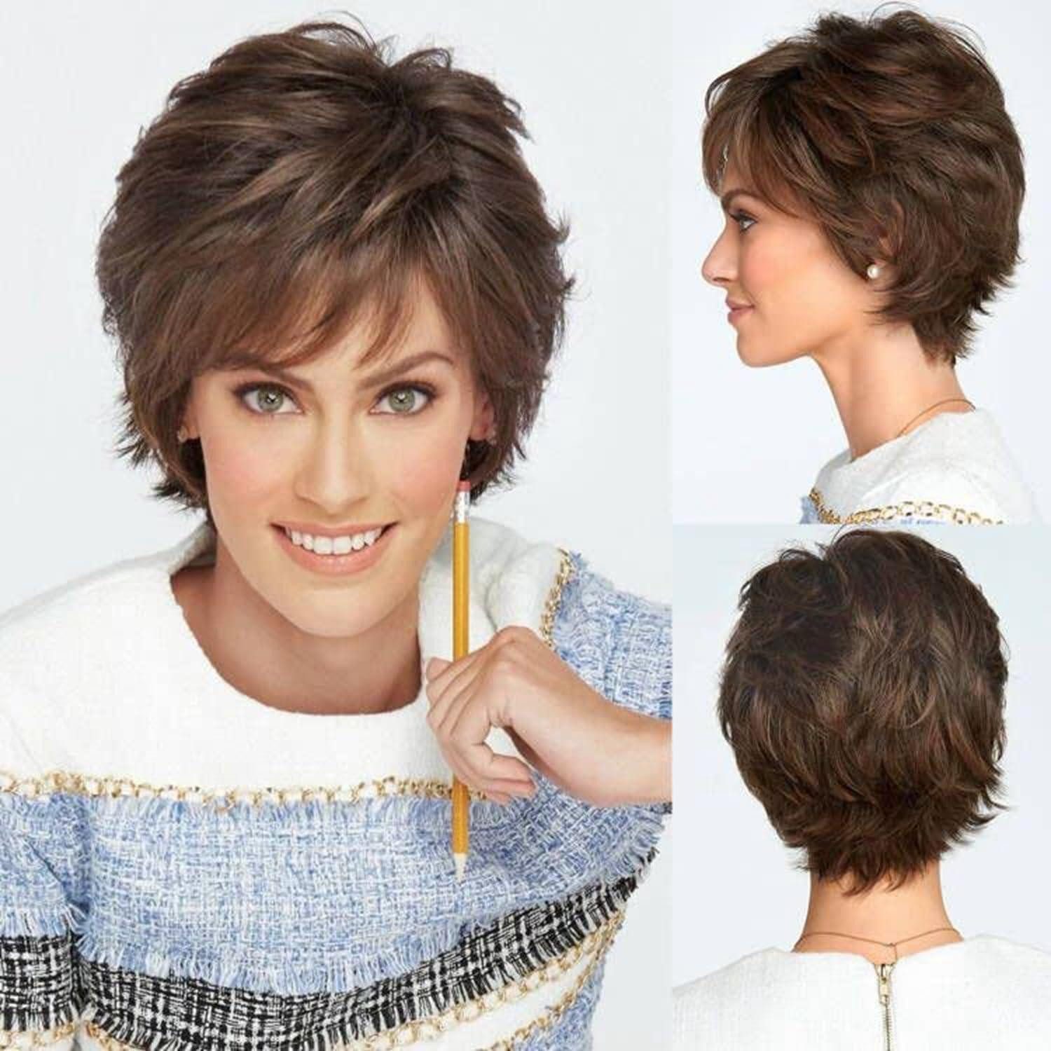 LuxusKollektion Kostüm-Perücke Perücke Pixie synthetisch Damen Schichten Halloween Cosplay braun