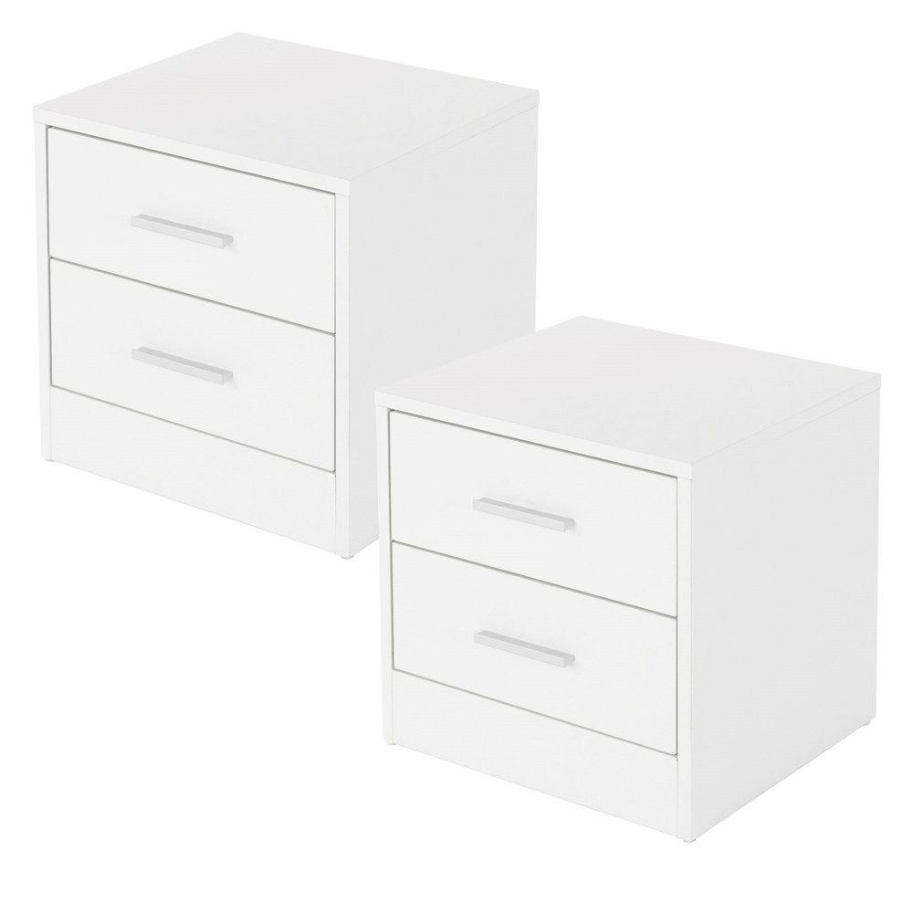 ML-DESIGN Nachttisch Beistelltisch aus Holz mit Alu Griffe, für Schlaffzimmer oder Büro (2-St), Nachtschrank Nachtkonsole Schrank Kommode Nachtkommode Weiß
