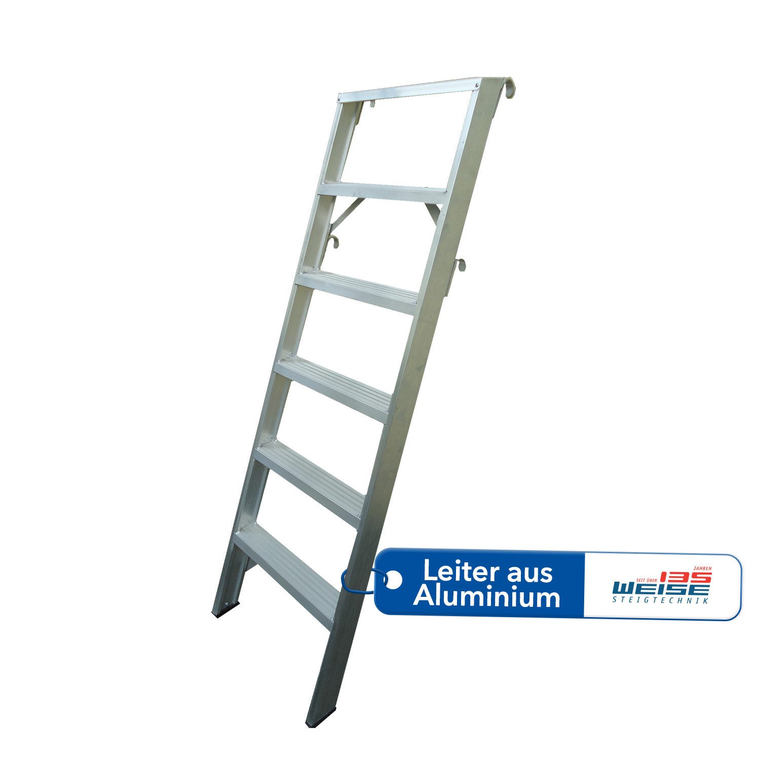 Weise Steigtechnik Anlegeleiter Maxximuss, Industrie-Qualität (13 Stufen, bis 250 kg belastbar), trittsichere Stufen, Anlegeleiter für Regale, rutschfeste Gummifüße