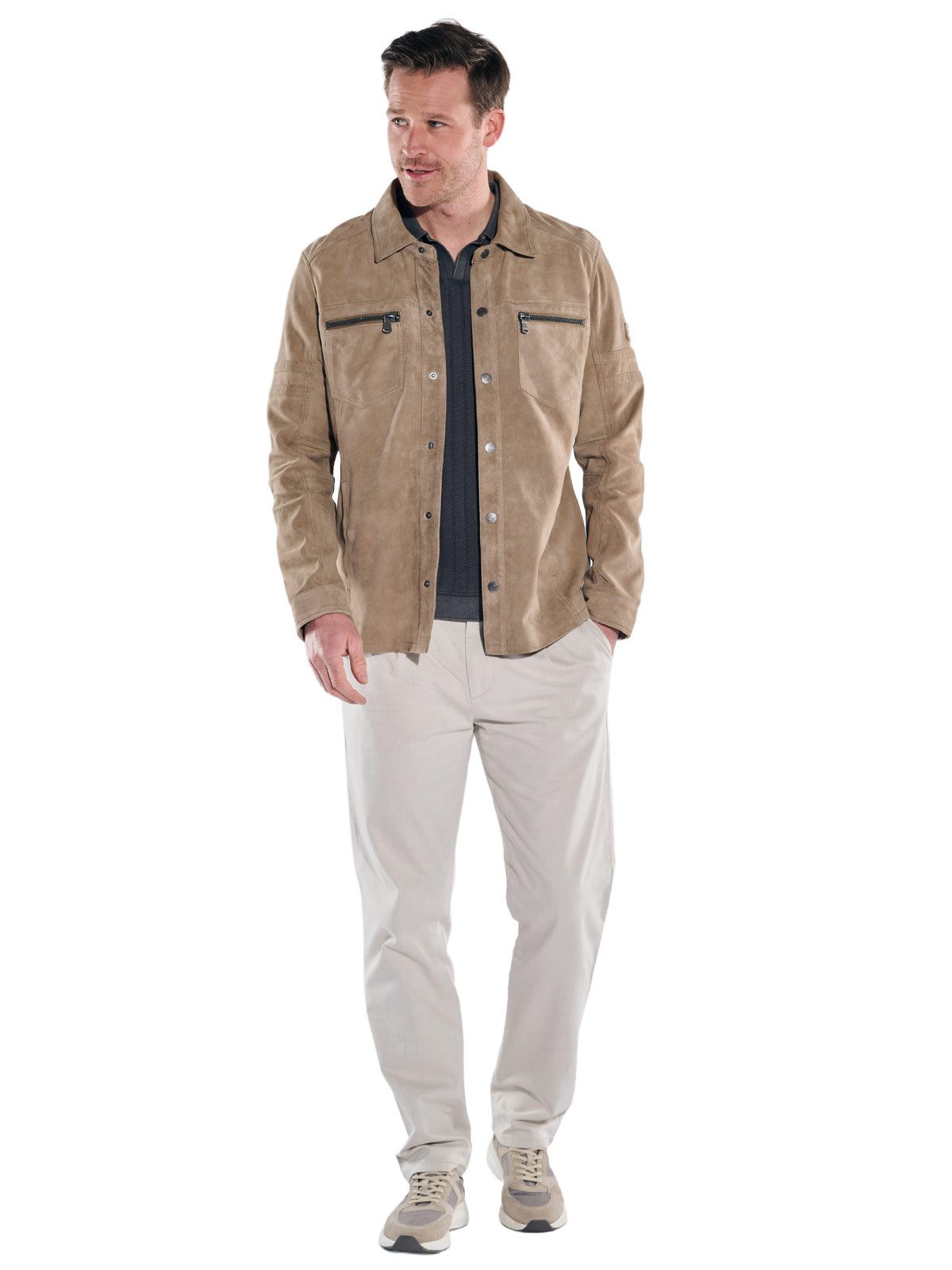 Engbers Lederjacke Herren Leichte Velourslederjacke, Beige