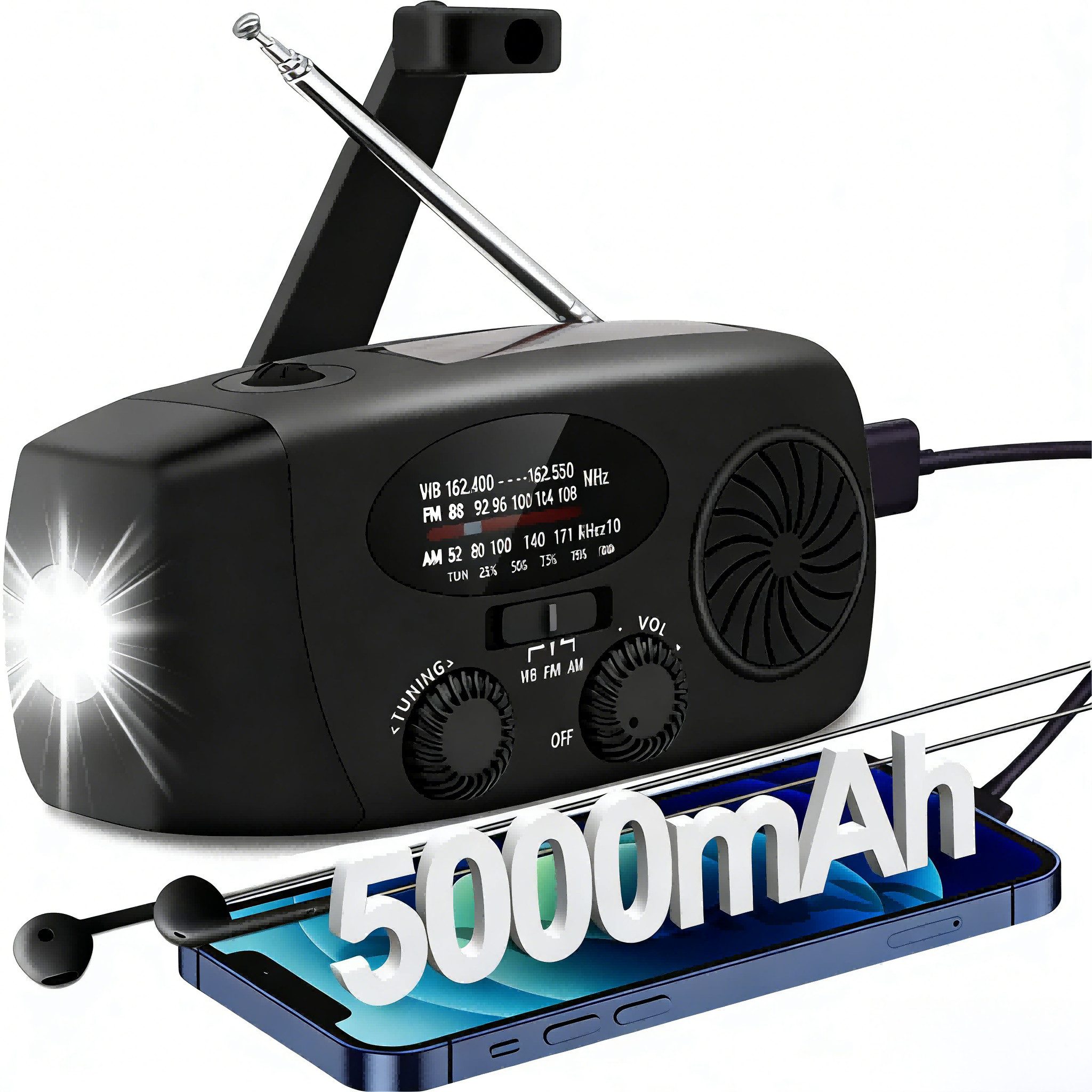 Forrlite Notfallradio, Solar Radio, Tragbares Radio, AM/FM/NOAA Kurbelradio Notfallradio (Led Taschenlampe, SOS-Alarm, handy ladefunktion, für Camping, Ourdoor)