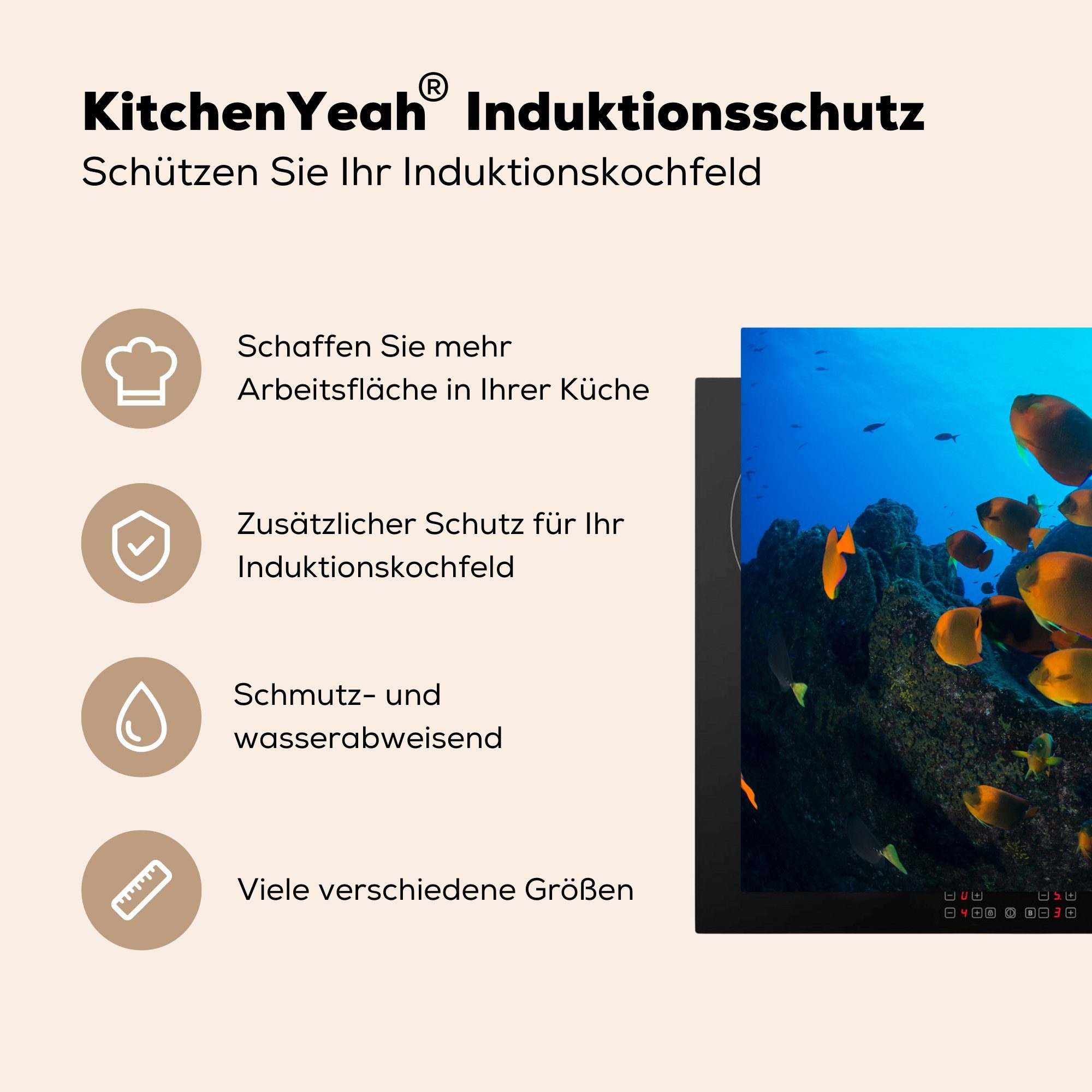 cm, Induktionskochfeld Vinyl, tlg), MuchoWow Mondfisch, Herdblende-/Abdeckplatte die für Tauchen 81x52 - Ceranfeldabdeckung küche, (1 Fische - Schutz