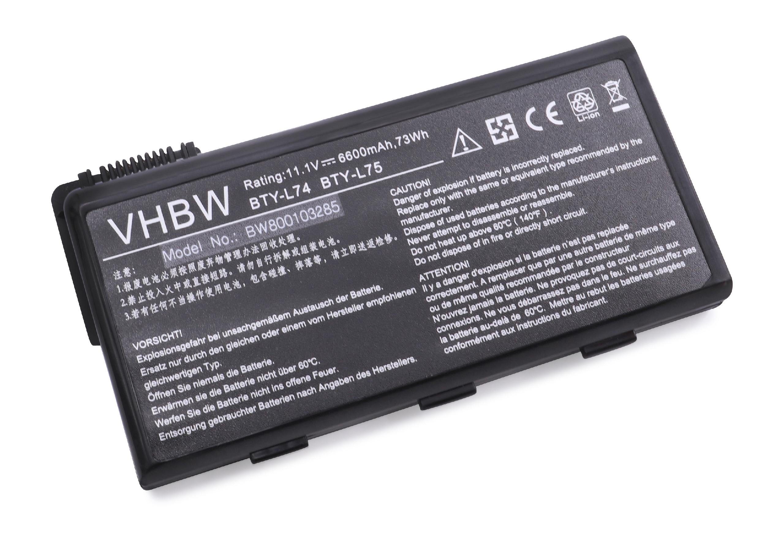 vhbw passend für MSI CX623-018XBL, CX623-019X, CX623-019XEU, CX623-02, Laptop-Akku 6600 mAh