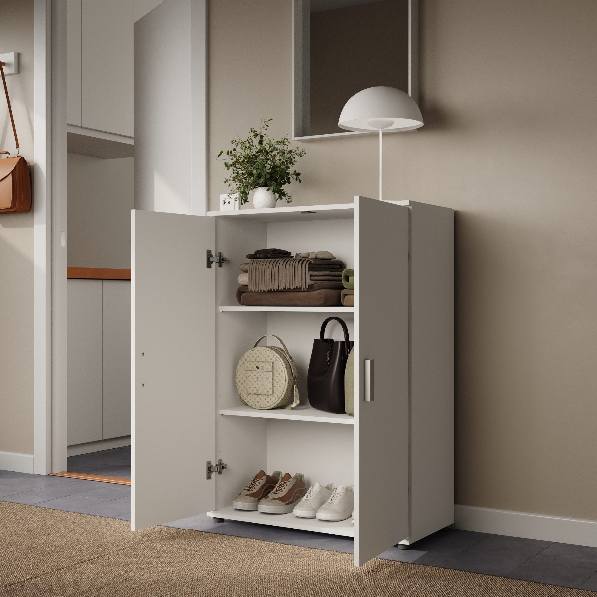 Home Collective Mehrzweckschrank Sideboard Highboard mit 2 Türen und Einlegeböden, Made in Germany Schuhschrank, Kommode weiß, 75 x 104 x 35 cm – Bild 4 von 5