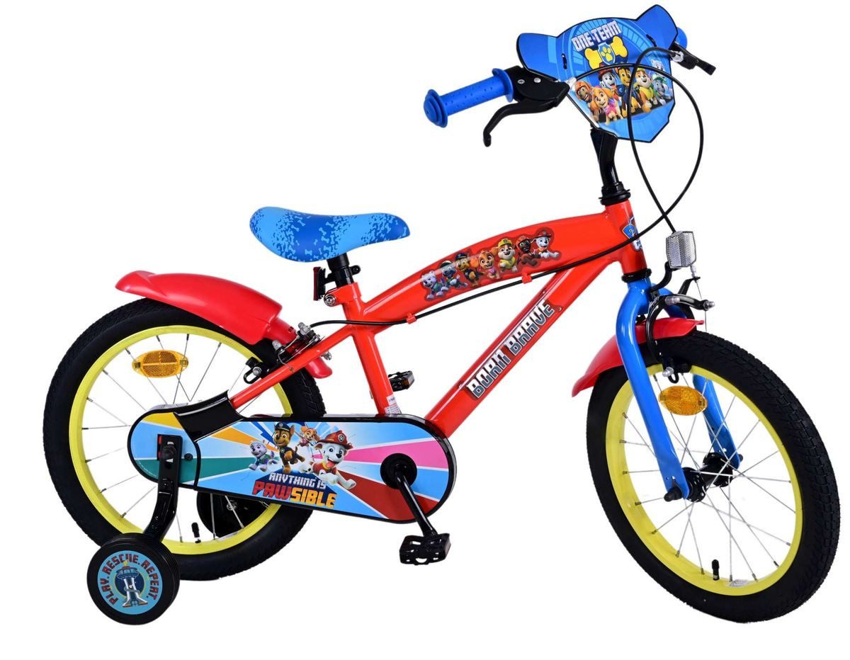Volare Kinderfahrrad 16 Zoll Kinder Jungen Fahrrad Rad Bike Kinderrad Paw Patrol Rot 21709, 1 Gang, Stützräder, Kettenschutz, Schutzbleche