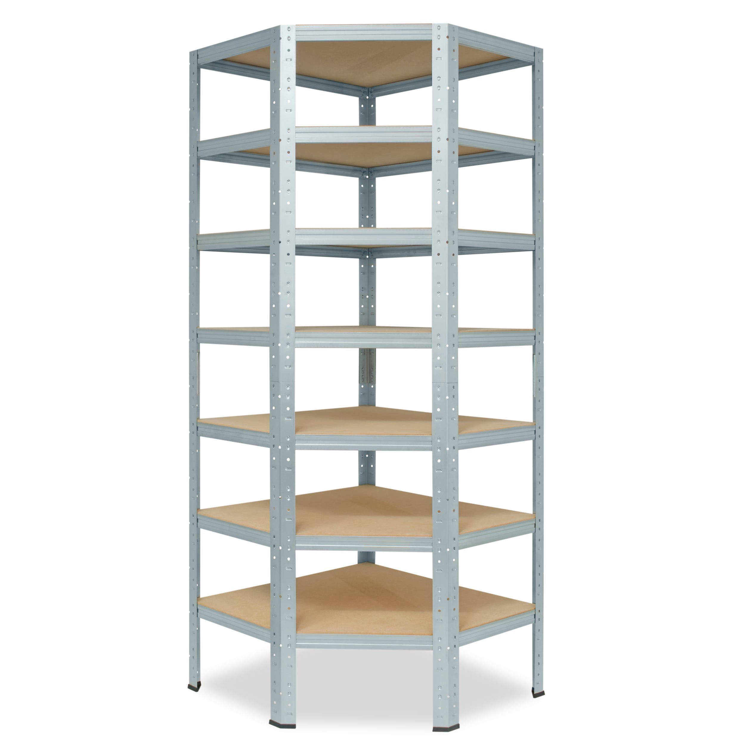 shelfplaza Eckregal HOME, 230x80x50cm Corner Keller Shelf Ecke, 125kg Tragkraft Eckregal Steckregal Garagen Regal mit Eckregal Metall stehend Böden, 7 verzinkt, Schwerlastregal verzinkt