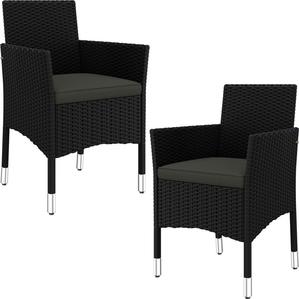 Yaheetech Gartenstuhl 2er-Set Balkonstuhl aus PE-Rattan mit Gepolsterten Kissen, Wetterfester Handgewebter Terrassenstuhl bis 100 kg Belastbar