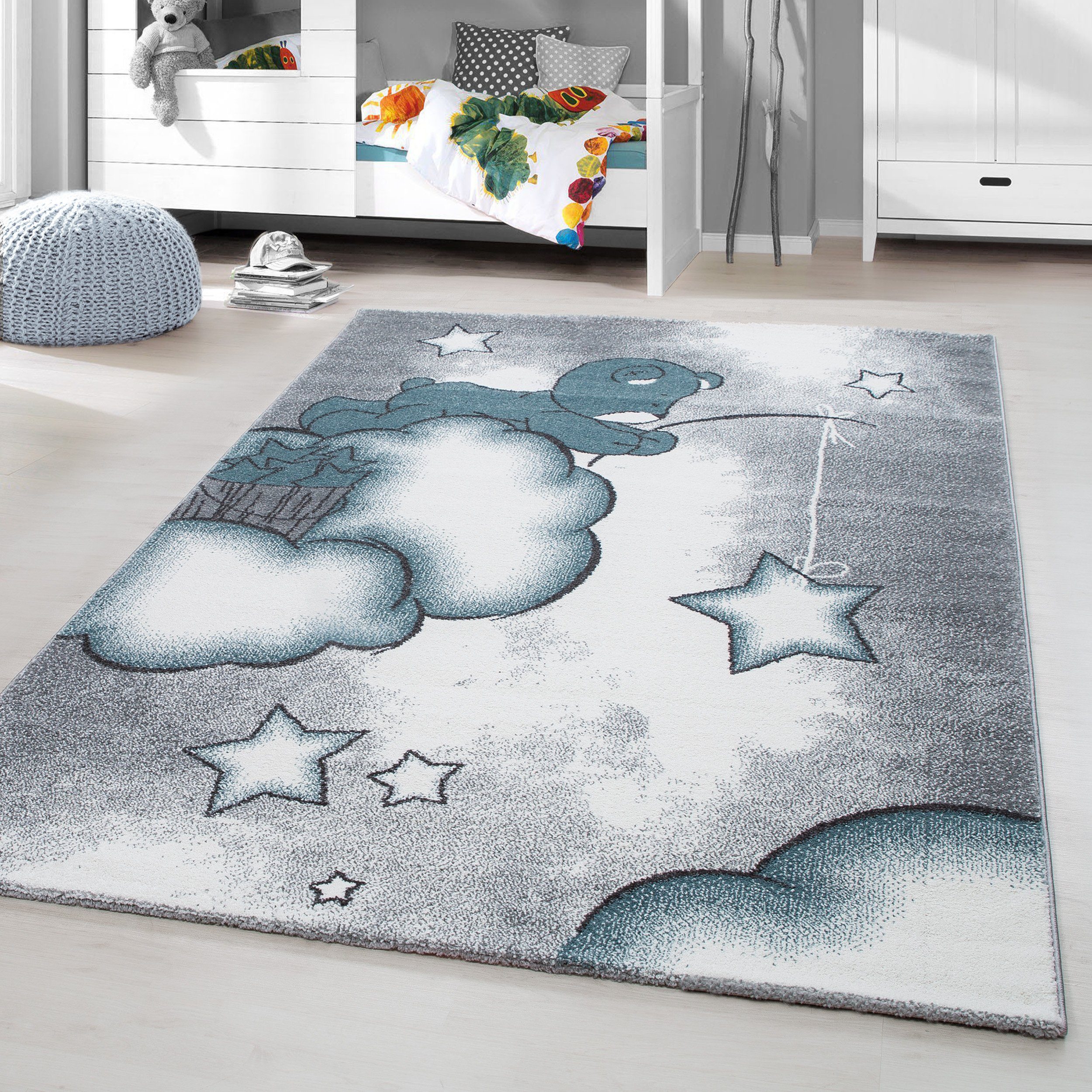 Teppich Bär Design, HomebyHome, Läufer, Höhe: 11 mm, Kinderteppich Bär-Design Blau Baby Teppich Kinderzimmer Pflegeleicht | Kurzflor-Teppiche