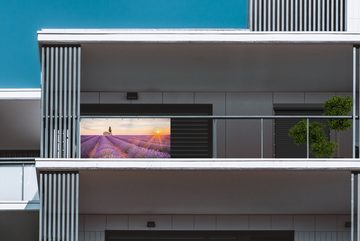 MuchoWow Balkonsichtschutz Lavendel - Sonnenuntergang - Blumen - Lila (1-St) Balkonbanner, Sichtschutz für den Balkon, Robustes und wetterfest