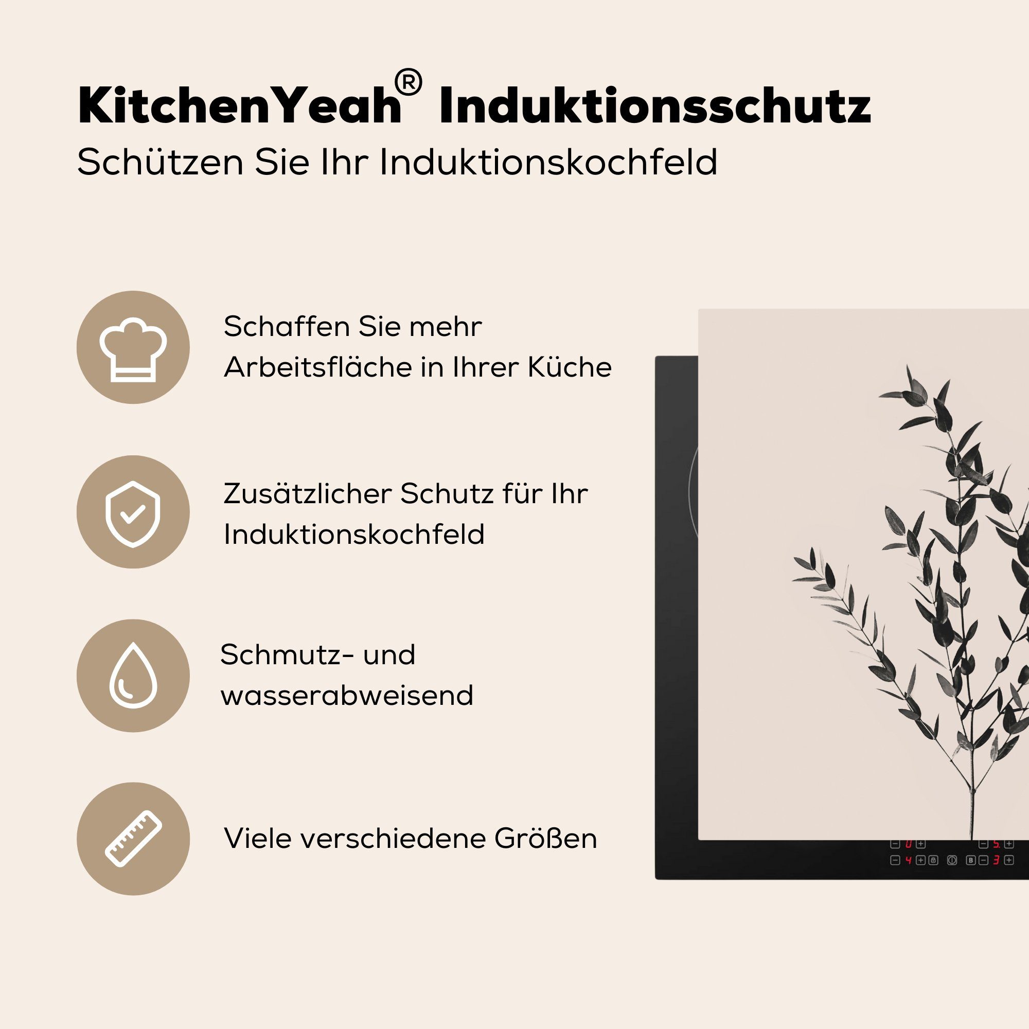 MuchoWow Herdblende-/Abdeckplatte Pflanzen - Natur, 78x78 - cm, (1 Arbeitsplatte Vinyl, tlg), Ceranfeldabdeckung, küche für Grün